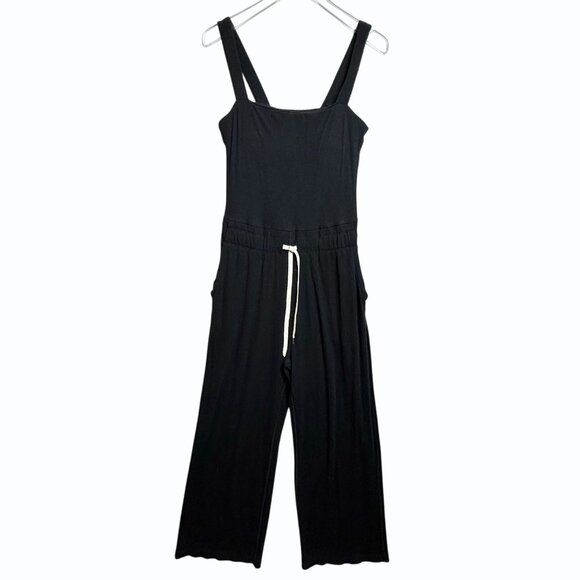 Vuori Mudra Pose Womens Jumpsuit Size S Black Wide Leg Ribbed Athleisure Lounge - Picture 2 of 10